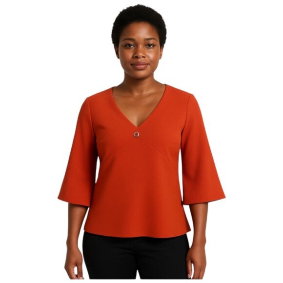 Veronika Maine Tops - Veronika Maine V Neck Grommet Detail 3/4 Sleeve Burnt Orange Blouse
